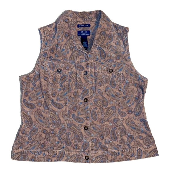 Crazy Horse a Liz Claiborne Company Stretch Corduroy‎ Paisley Vest Sz M Brown - Picture 3 of 9